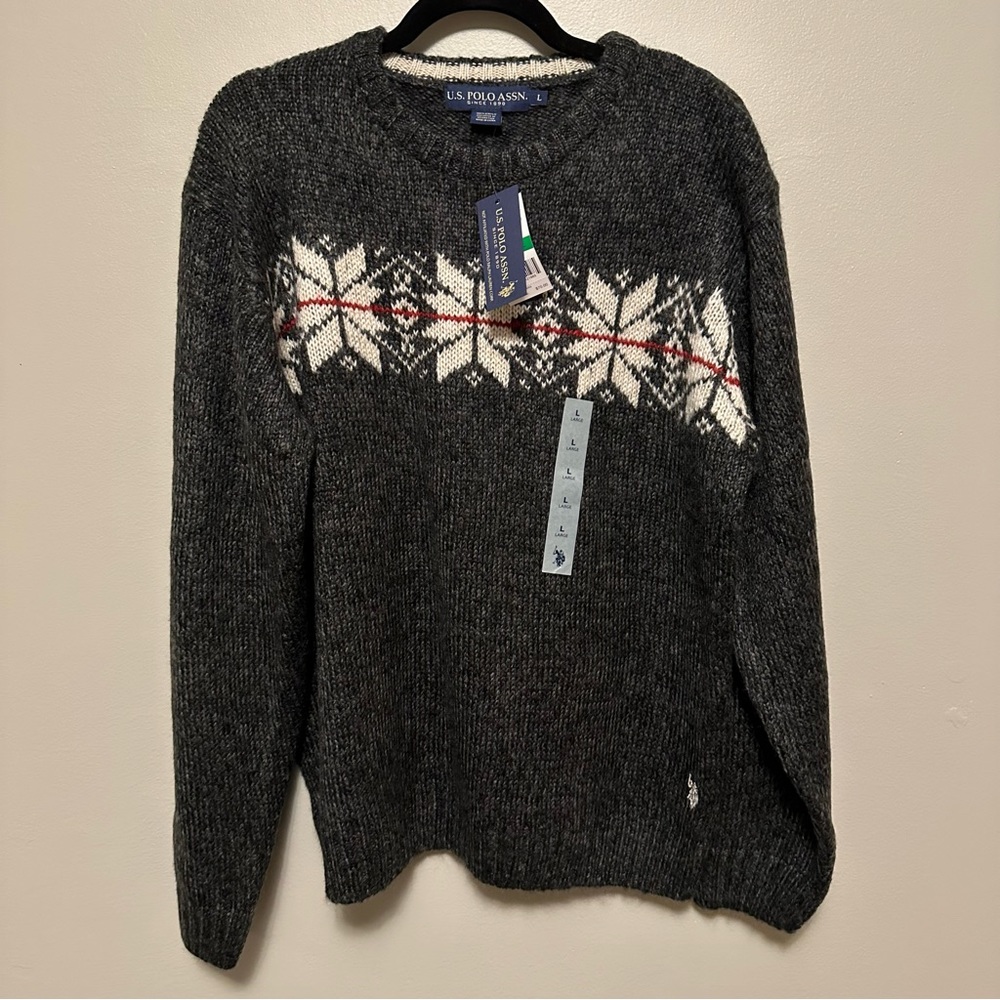 POLO Grey Jacquard Knit Sweater